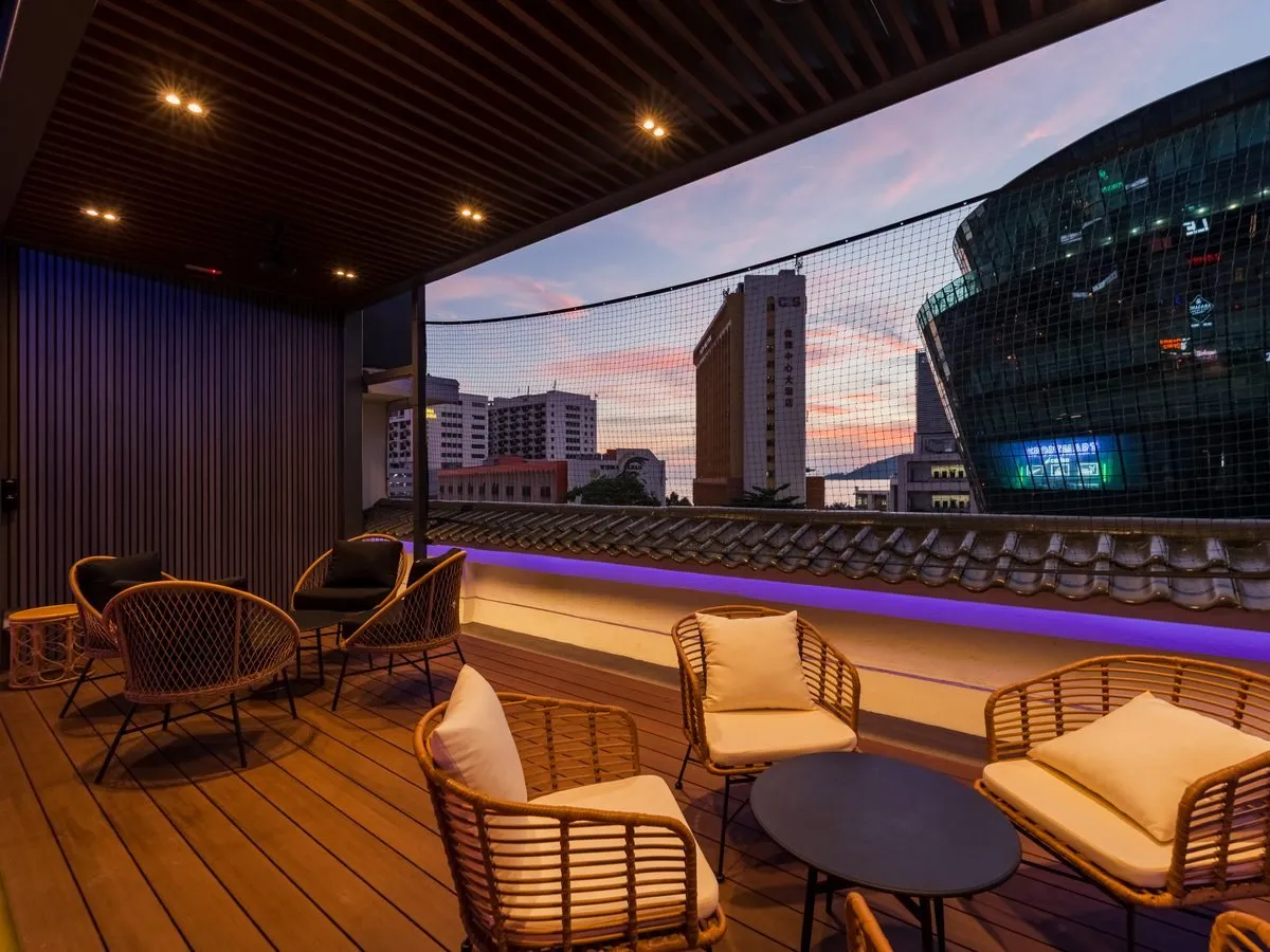 Rooftop lounge at Level Up Fitness Gaya Street