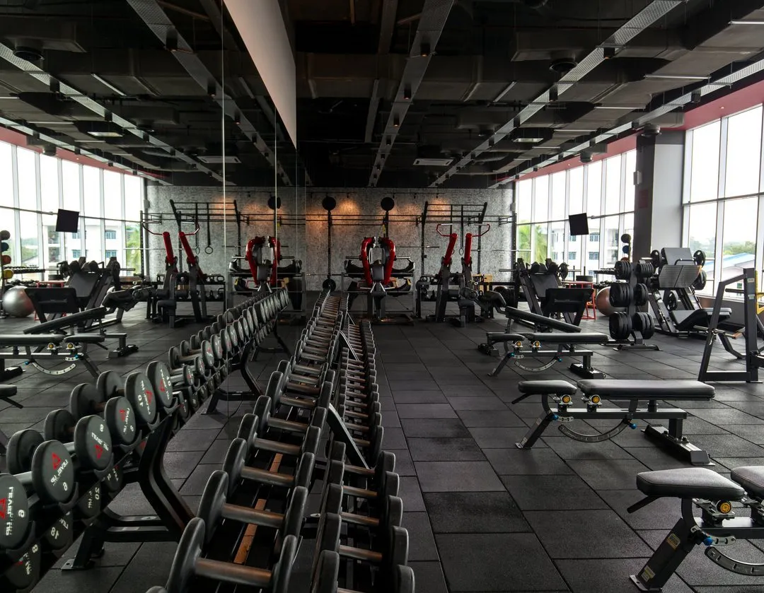 Free weights floor at Level Up Fitness Xpress AEON Mall Kuching Central, Kuching
