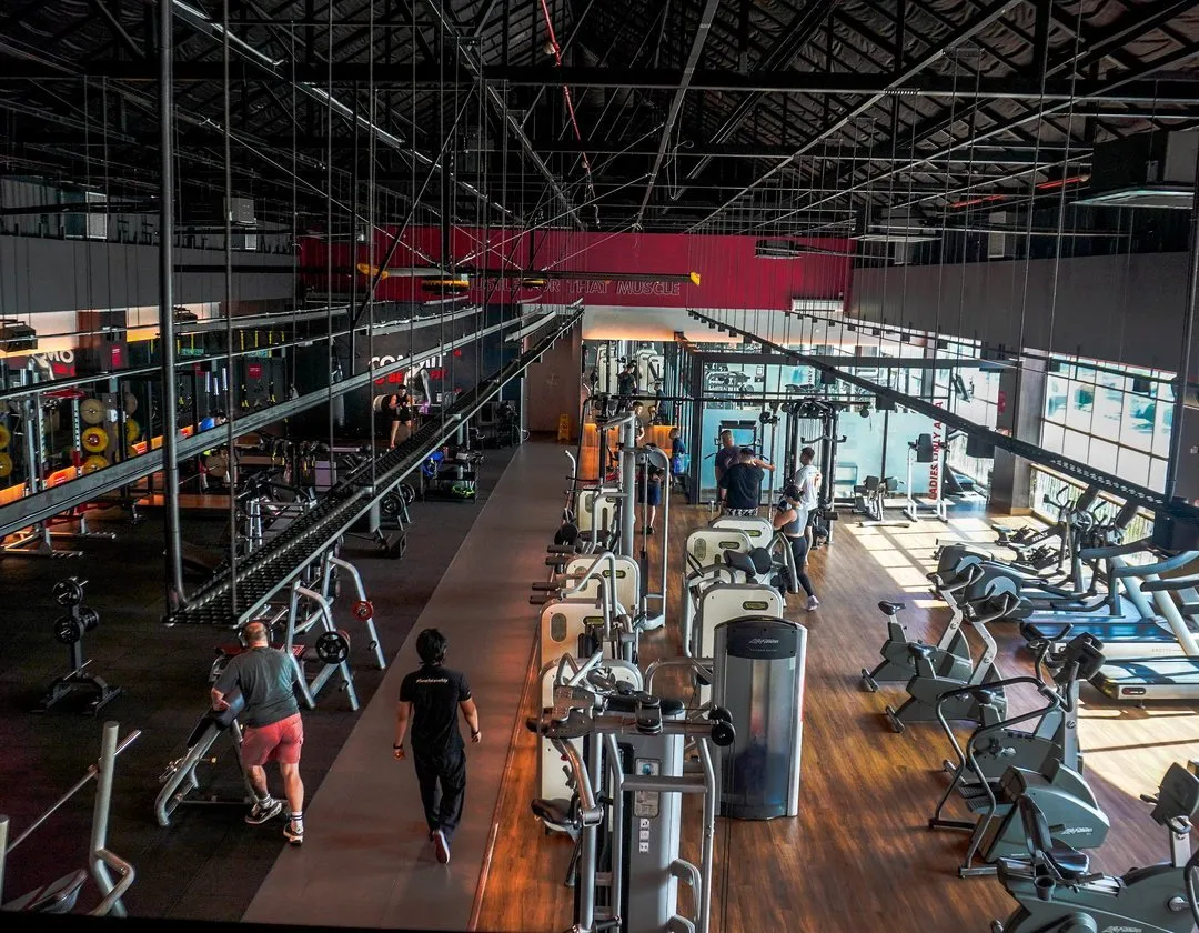 Gym floor from the mezzanine at Level Up Fitness Xpress Saberkas, Miri